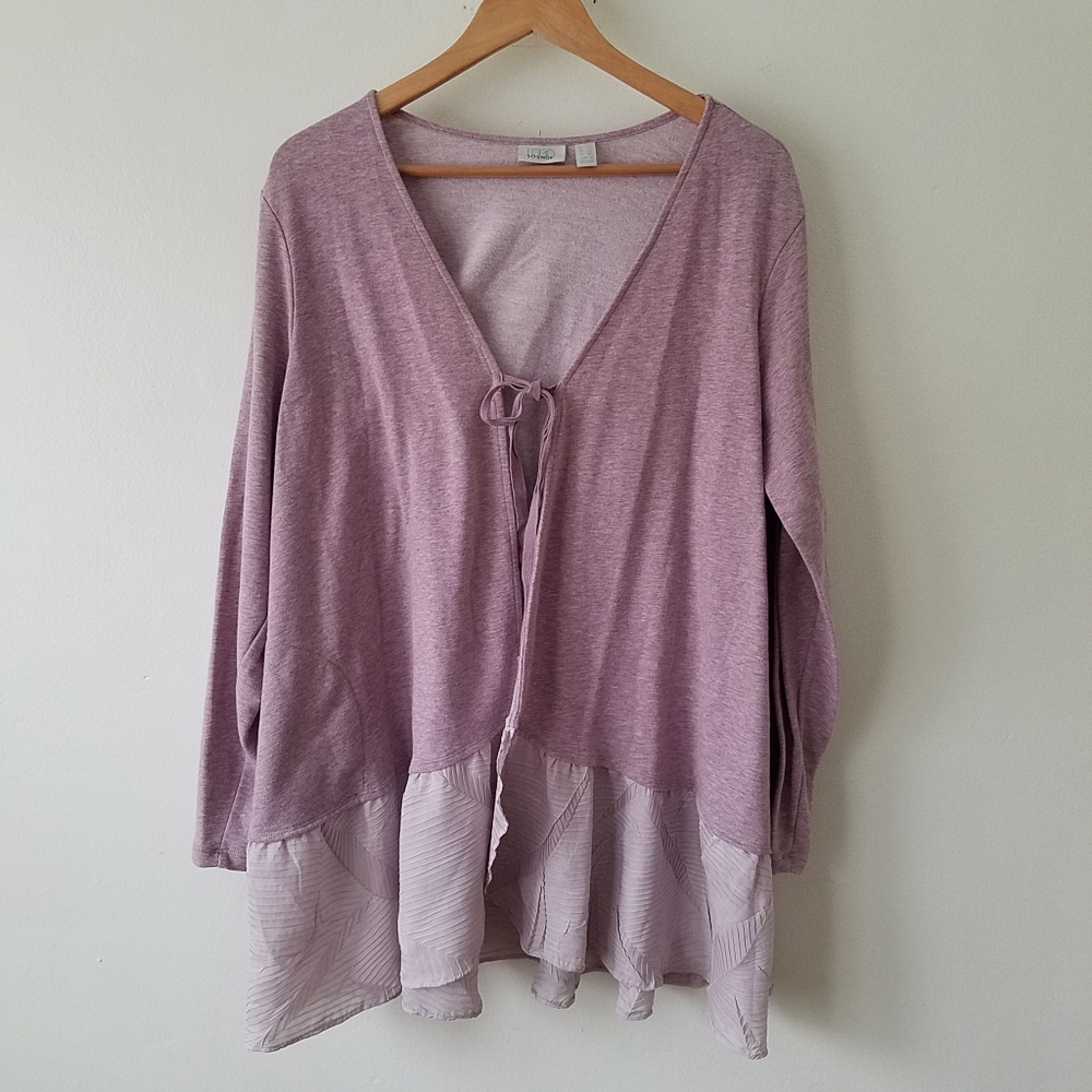 Logo Lounge Front Tie Ruffle Hem Cardigan 1X